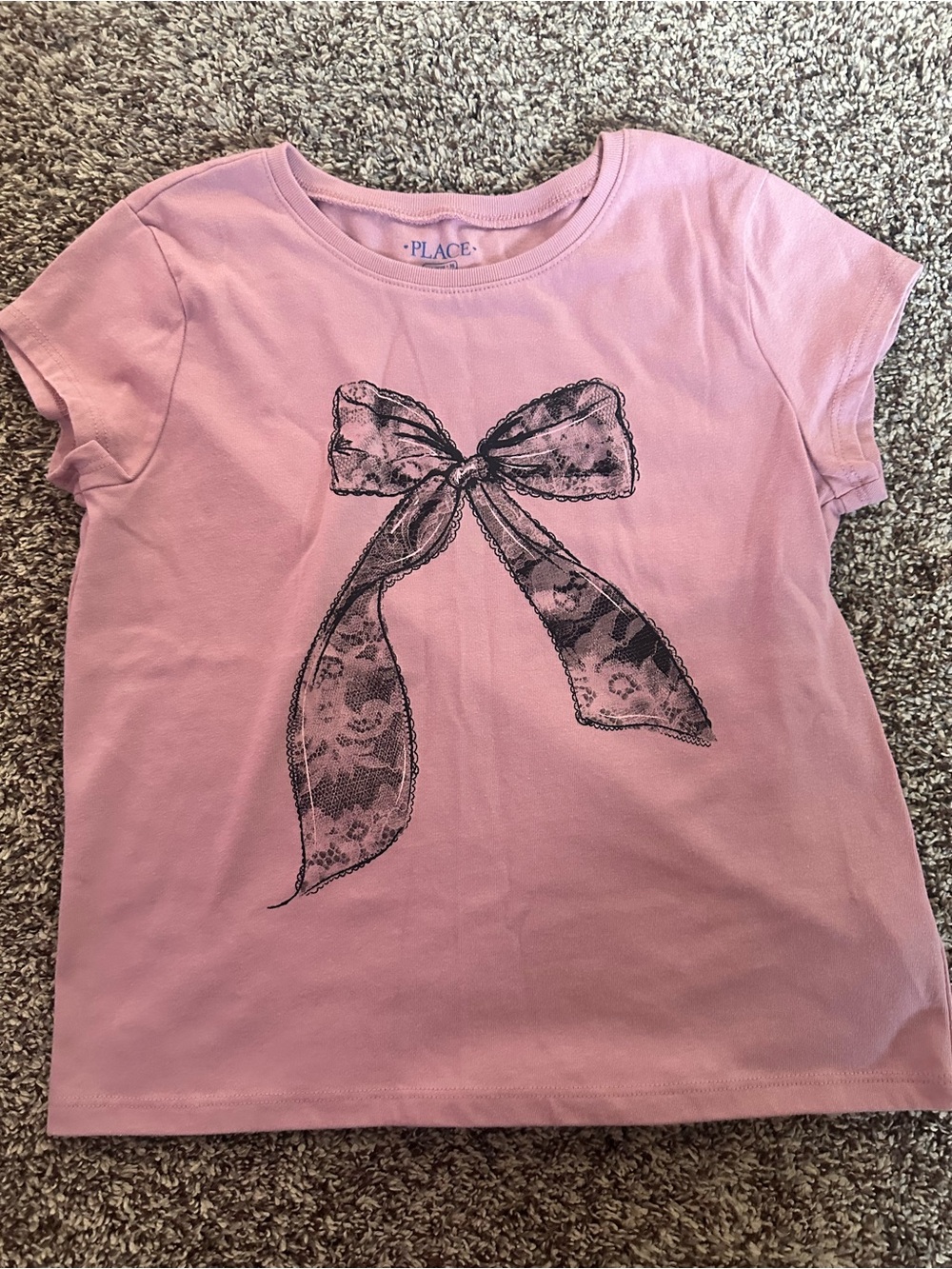 The Children's Place Pink Short Sleeve Tee with Black Lace Bow